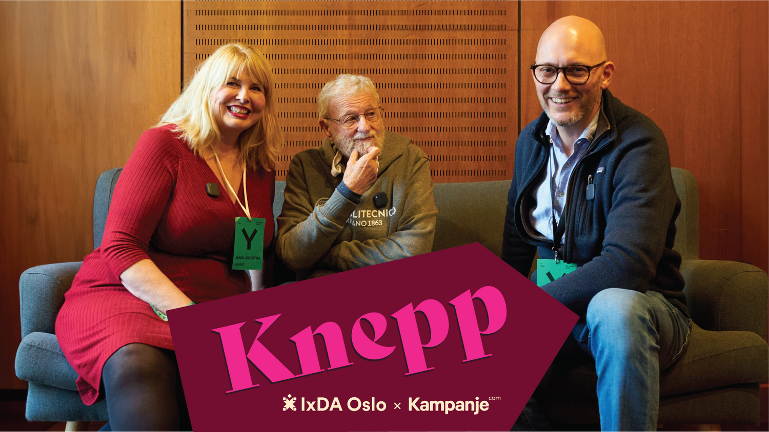 Ann-Kristin Hansen, Don Norman and Fredrik Matheson recording an episode of Knepp
