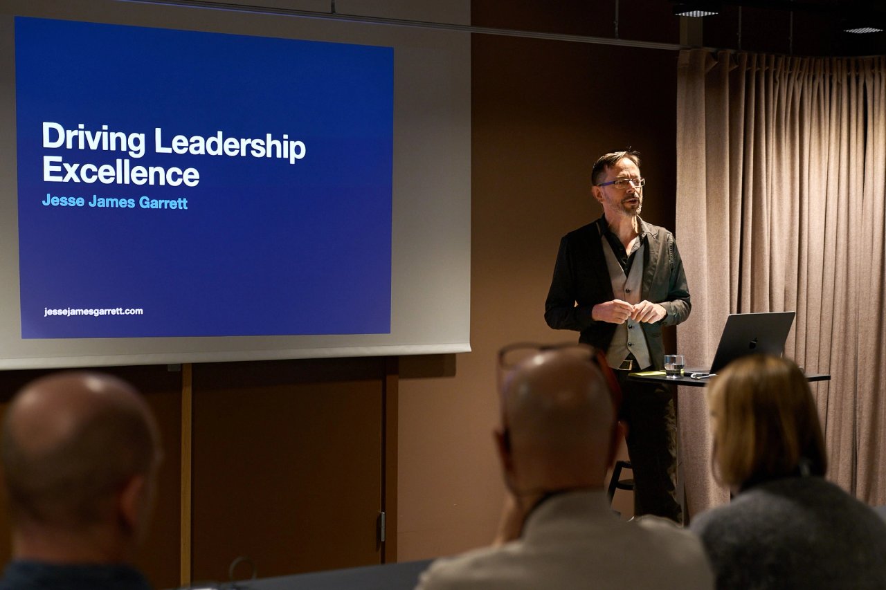 Jesse James Garrett onstage at the workshop for design leaders