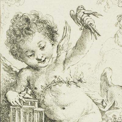 Putto with bird and cage