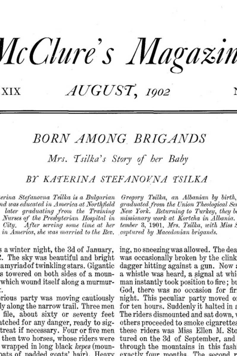 Cover of "Born Among Brigands", McClure's Magazine, Vol. XIX, No. 4
