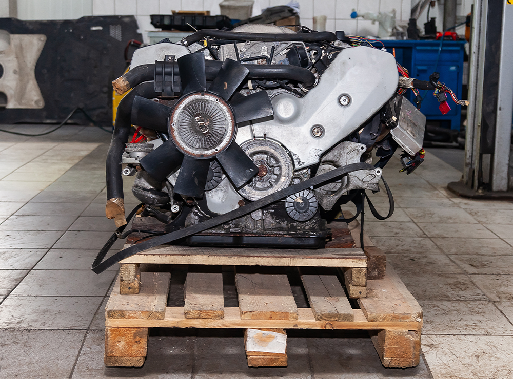 car engine on pallet