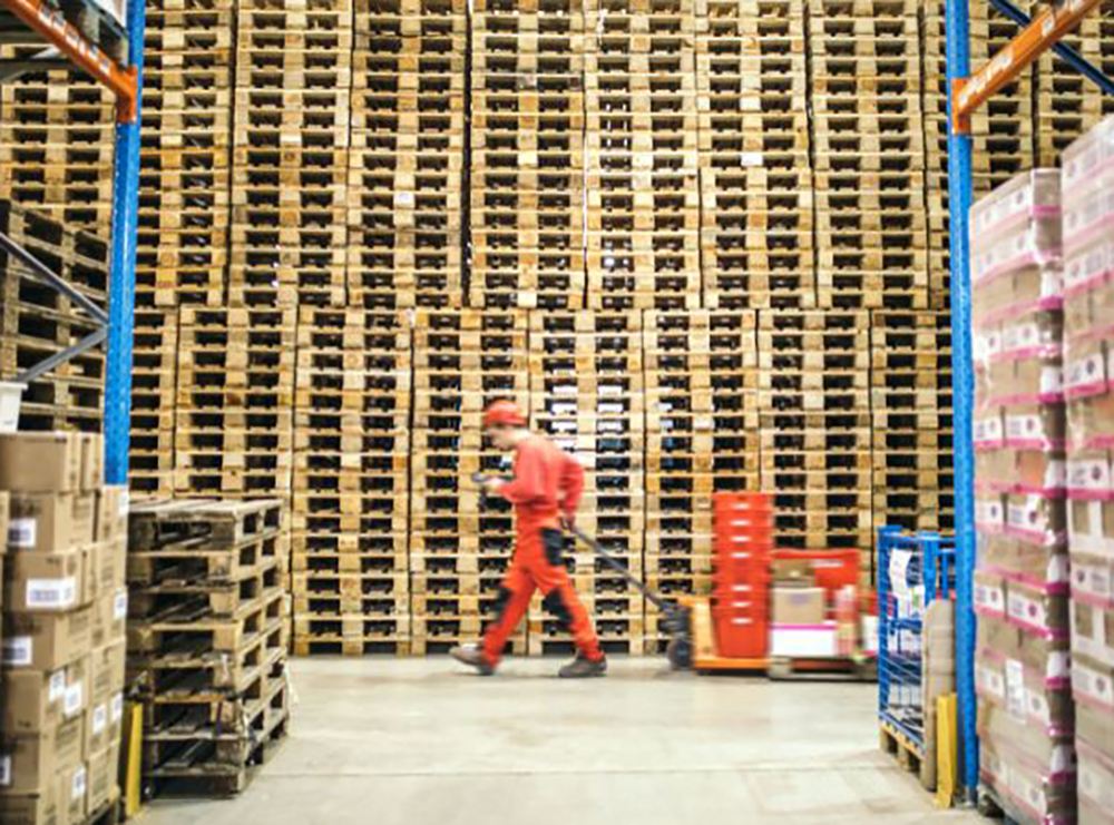 pallets in a warehouse