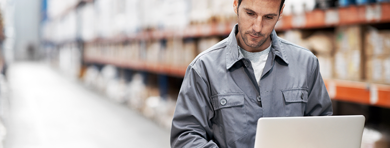 business shipper in warehouse using a freight density calculator