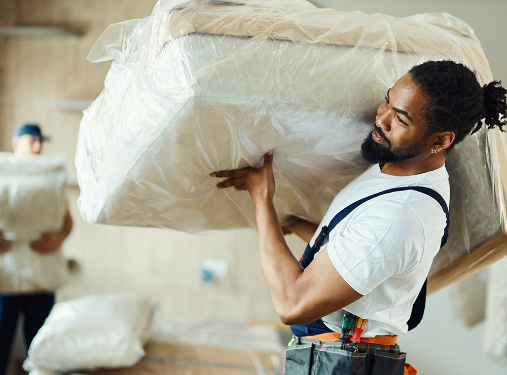 man carrying furniture