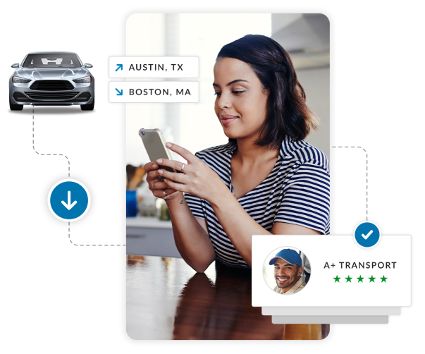 Person using cell phone to get a free estimate on car shipping