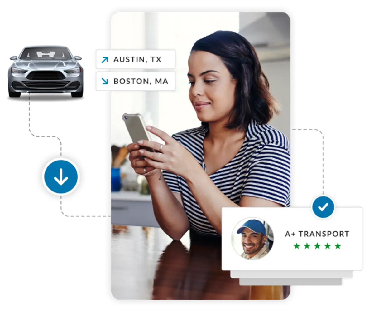 Person using cell phone to get a free estimate on car shipping