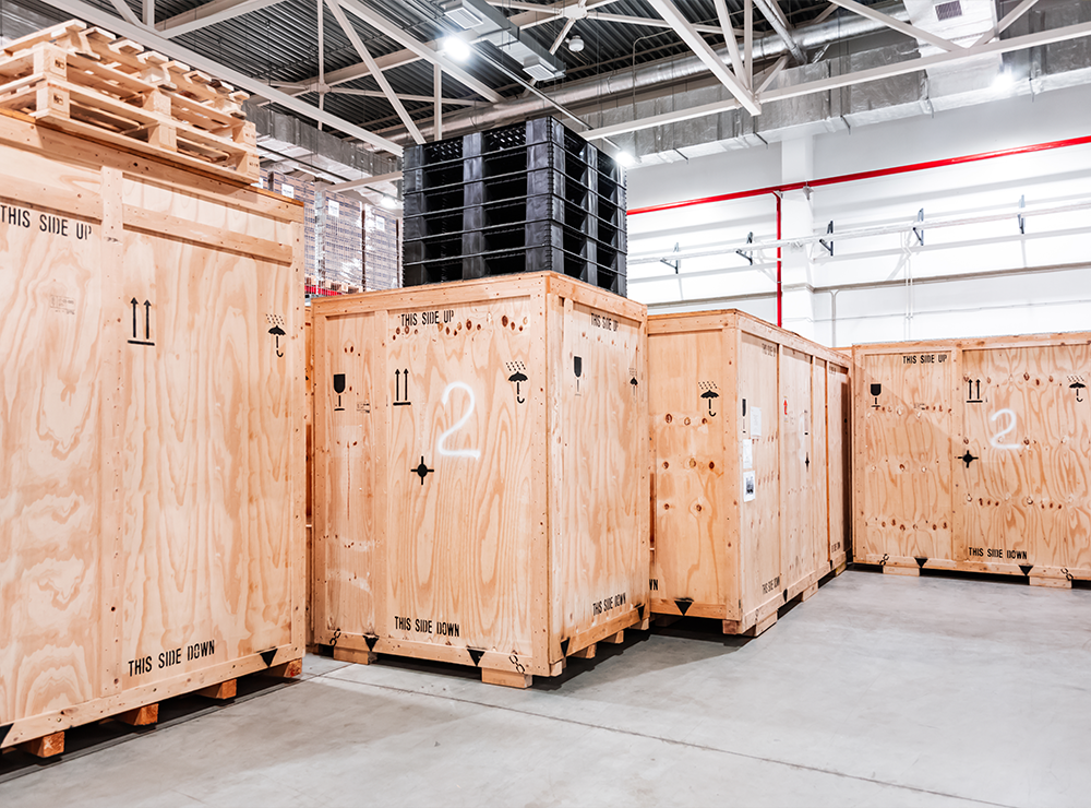 crates in a warehouse