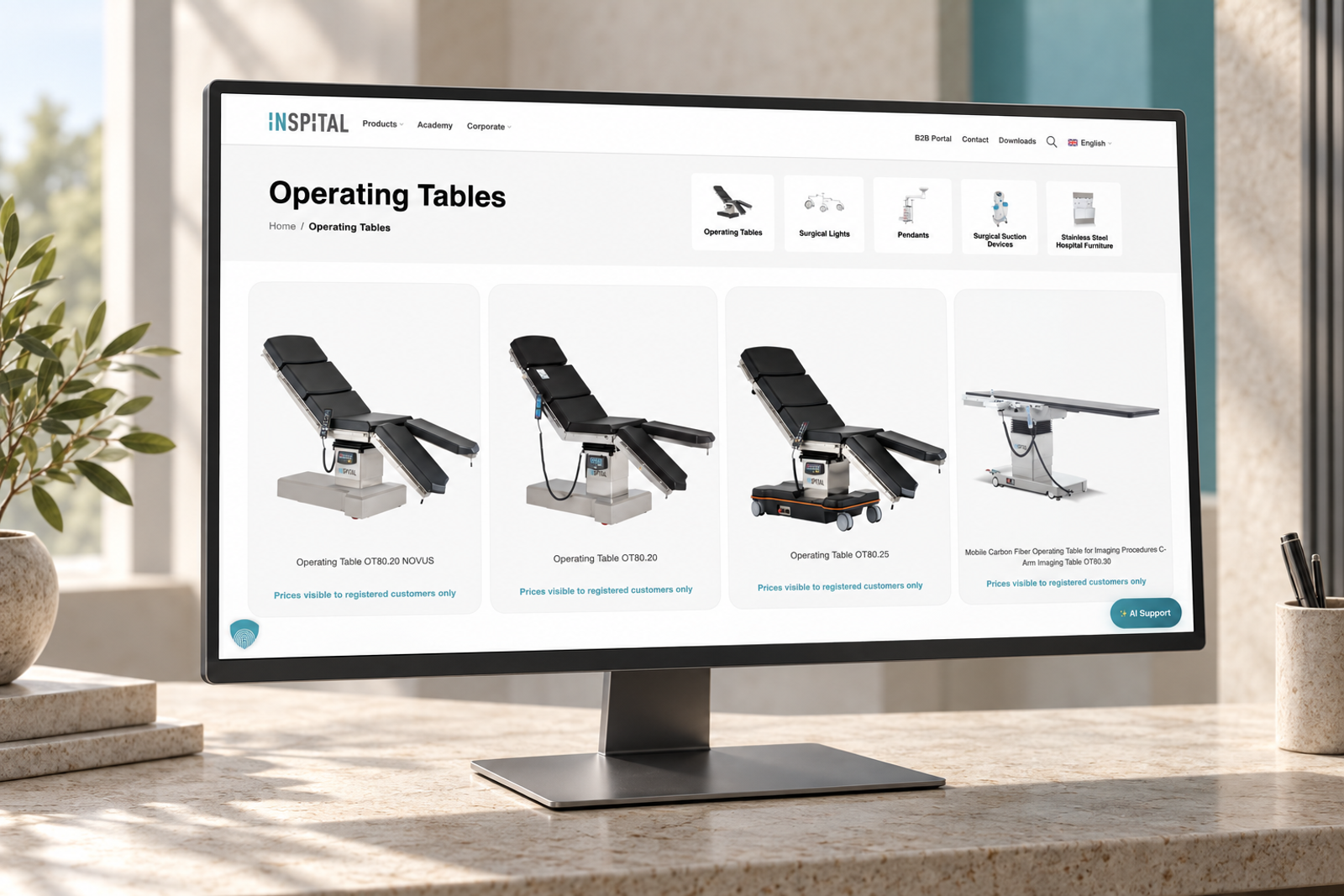 INSPITAL: OP-Tisch-Übersicht auf einem Desktop-Monitor