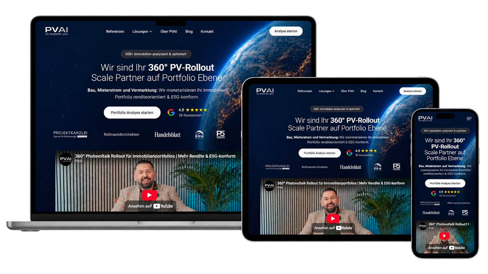 PVAI Website auf Laptop, Tablet und Smartphone