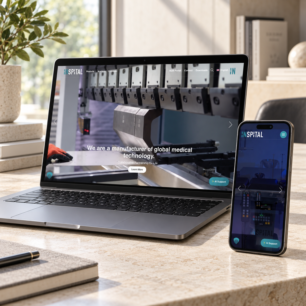 INSPITAL Website auf Laptop und Smartphone in einem Studio-Mockup