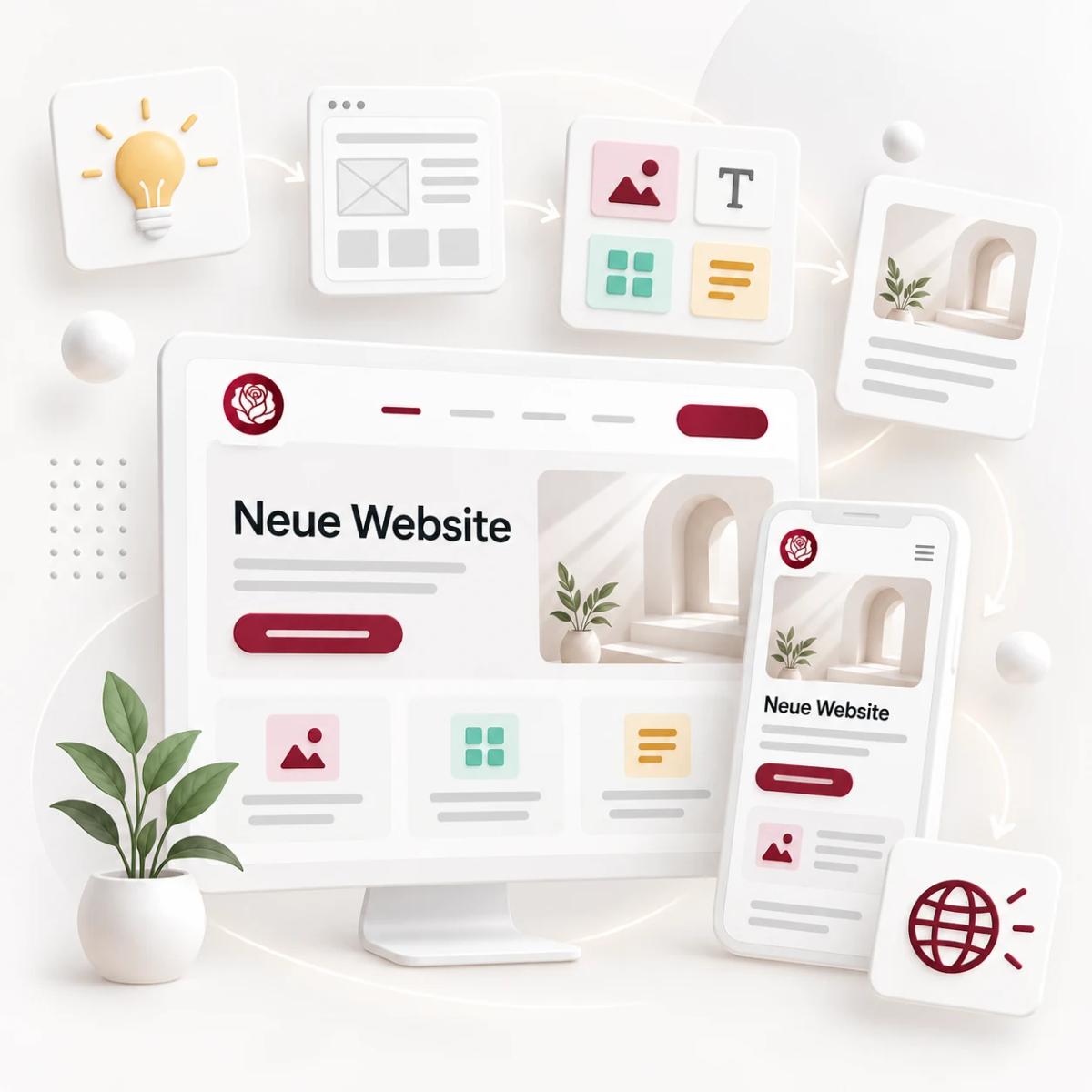 Von der Idee über Seitenplan und Inhalte zur neuen responsiven Website auf Desktop und Smartphone.