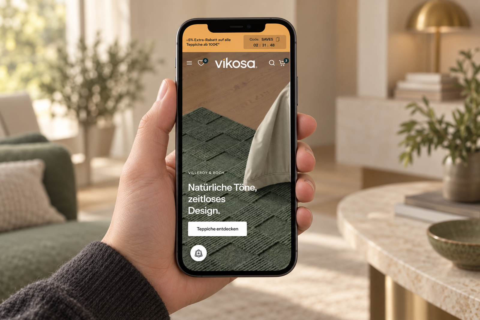 VIKOSA: Mobile Startseite auf einem Smartphone