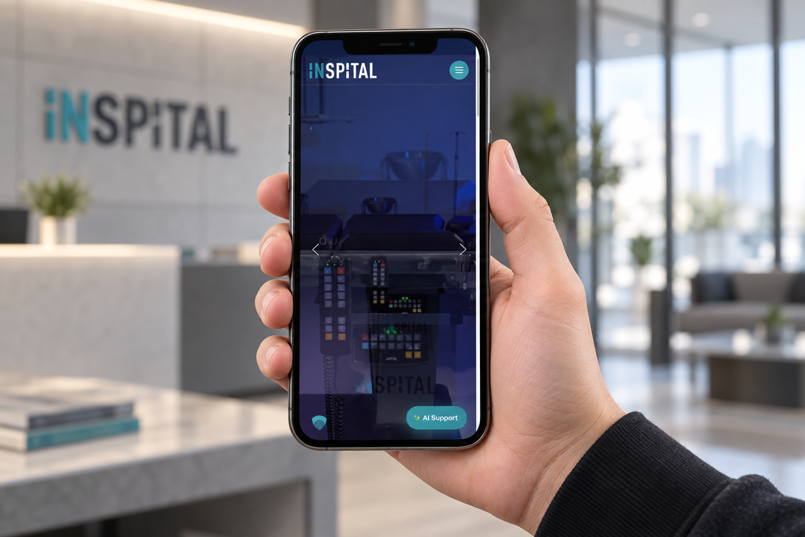 INSPITAL: Mobile Startseite auf einem Smartphone