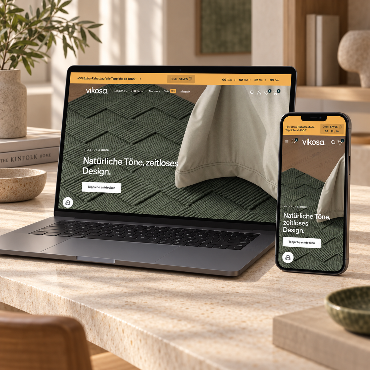 VIKOSA Website auf Laptop und Smartphone in einem Studio-Mockup