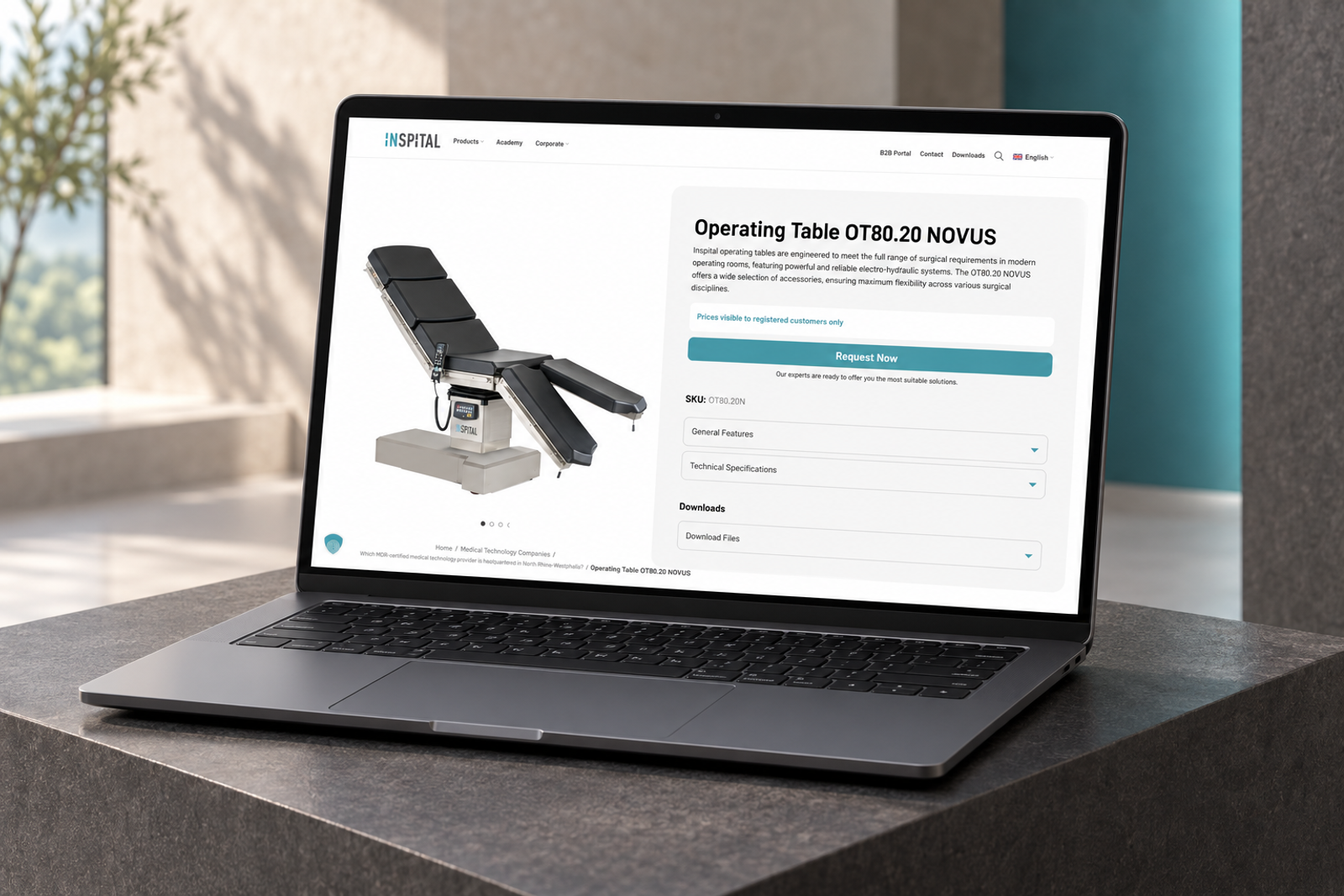 INSPITAL: NOVUS Produktdetail auf einem Laptop