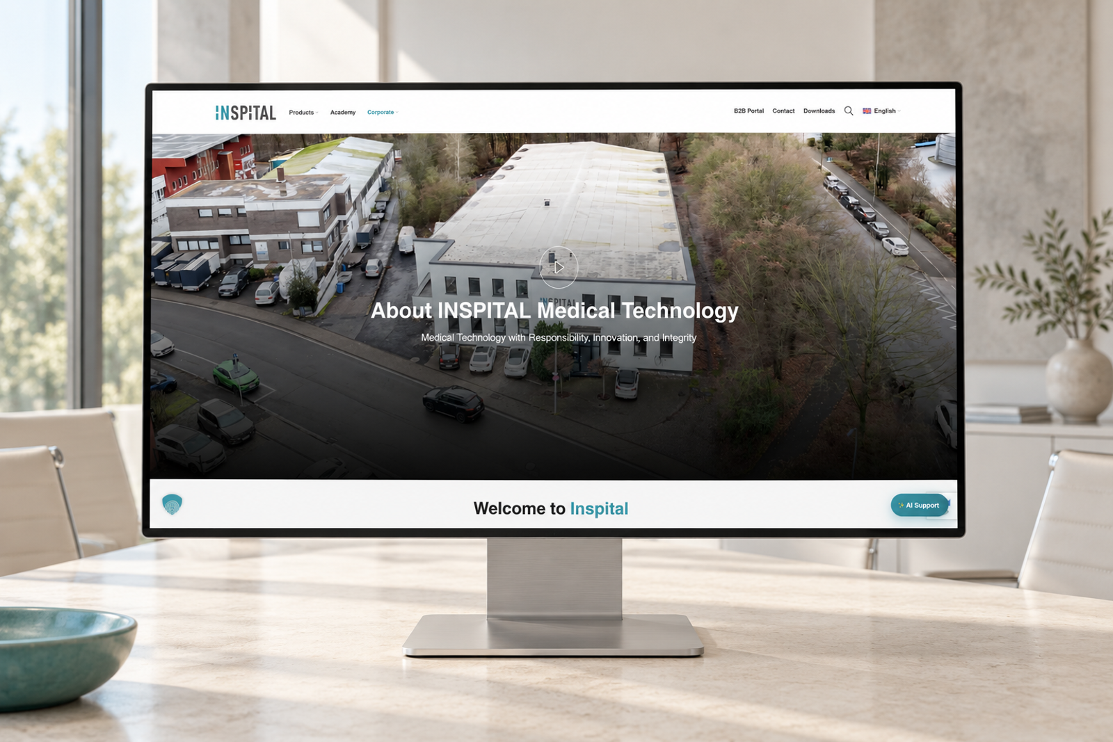 INSPITAL: Unternehmensseite auf einem Desktop-Monitor