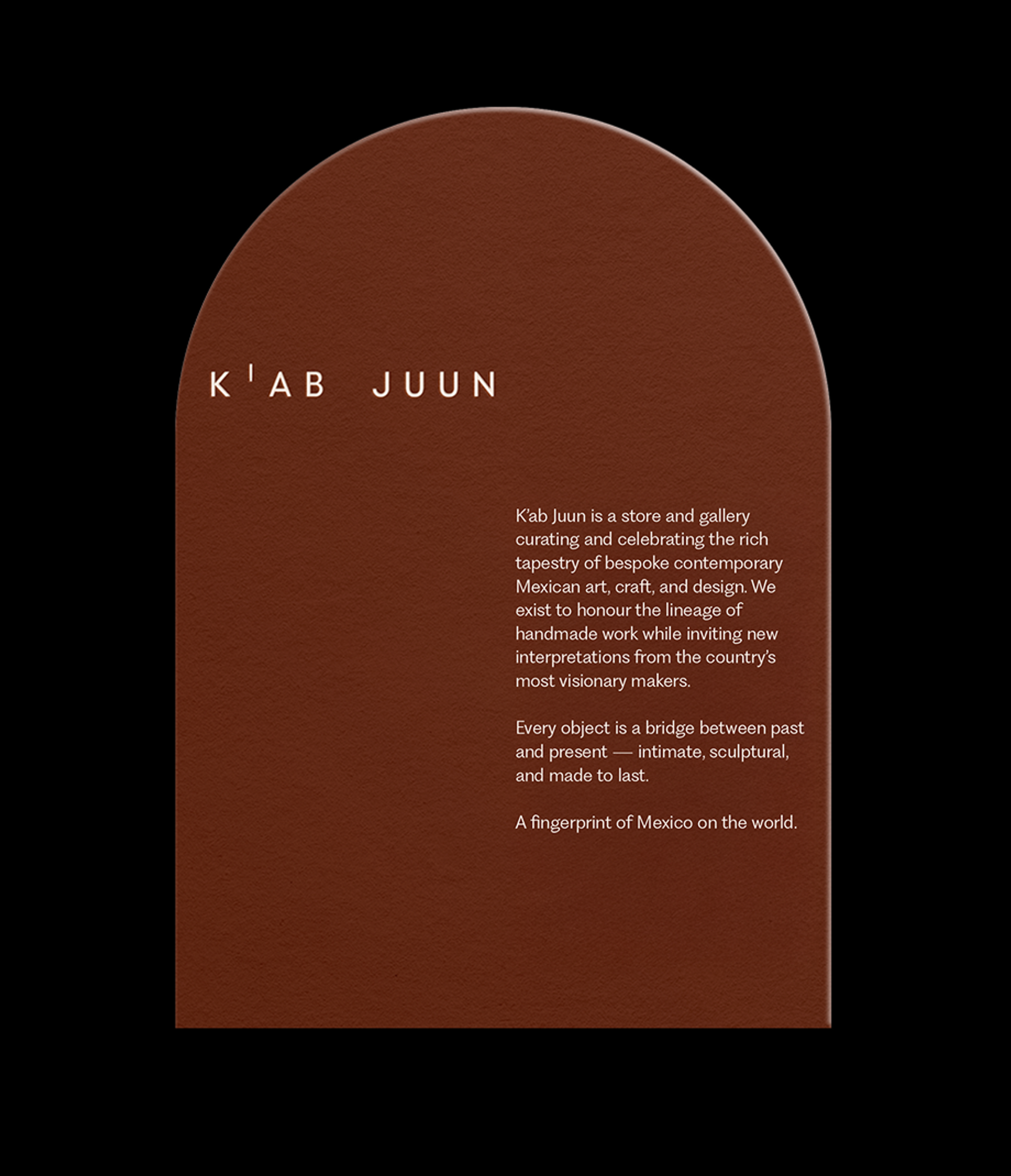 Arch-shaped cards reference the store's architecture. 