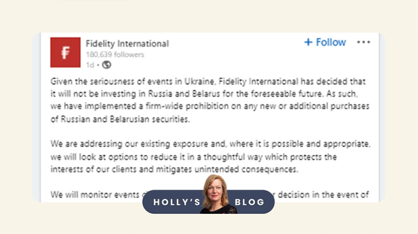 Fidelity International announces they stopped investing in Russia in a Twitter post