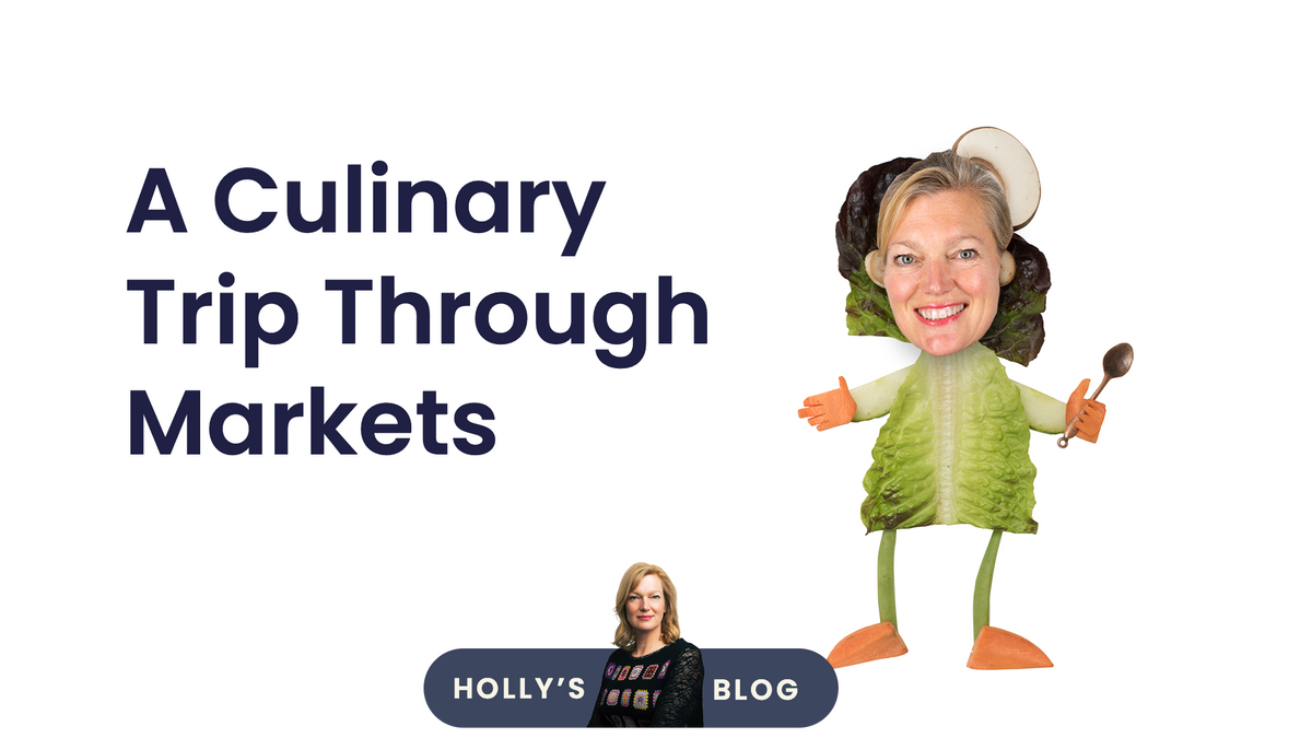Boring Money CEO and Founder Holly Mackay dressed as a lettuce, guiding us on a culinary trip through markets