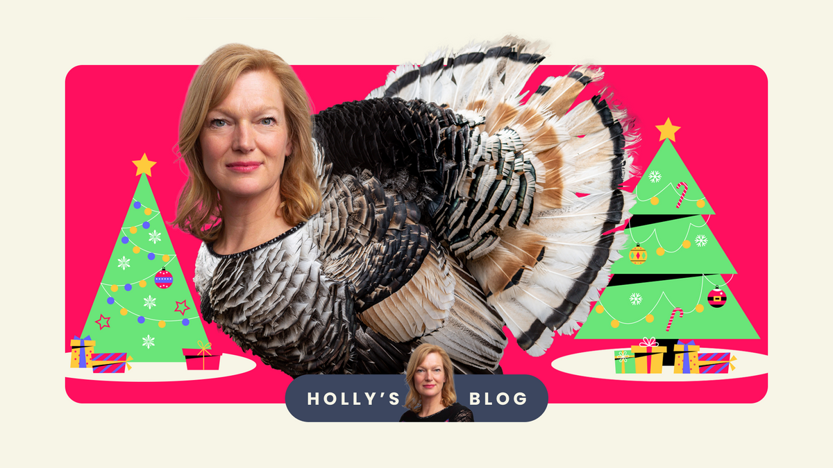An image of Holly Mackay's head superimposed on a Christmas turkey