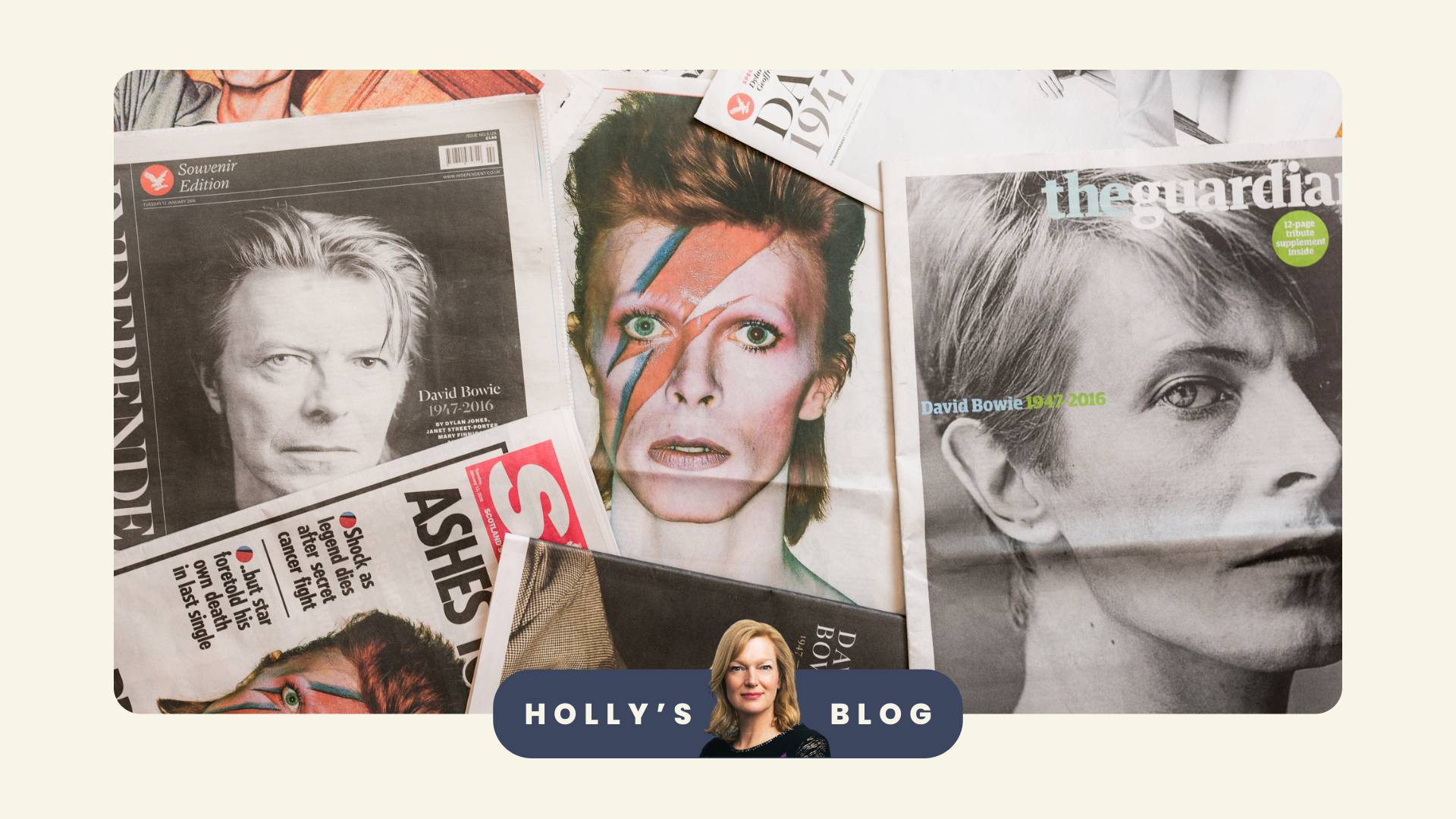 An array of magazines and newspapers featuring David Bowie's profile