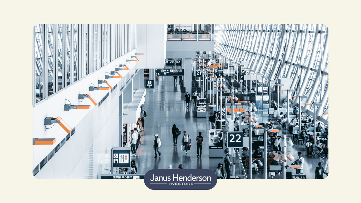 airport check-in floor as an association to investing in travel stocks