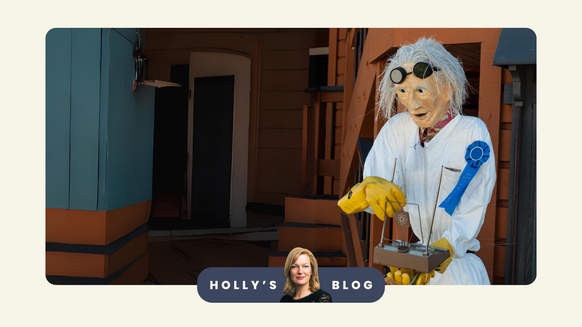 An image of a doll version of scientist Doc Brown from Back To The Future