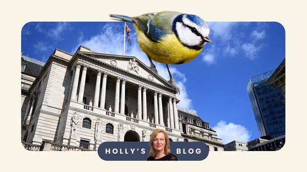 A blue tit bird sitting on the Bank of England representing the recent interest rate rises