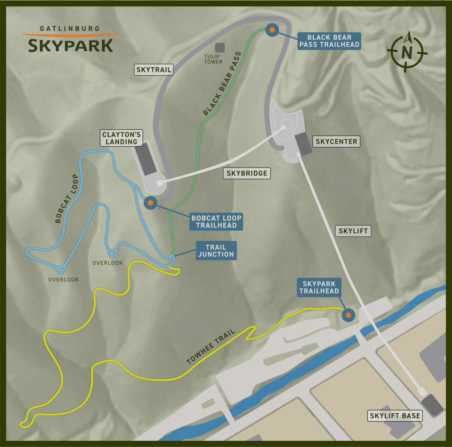 map of hiking trails at the Gatlinburg SkyPark