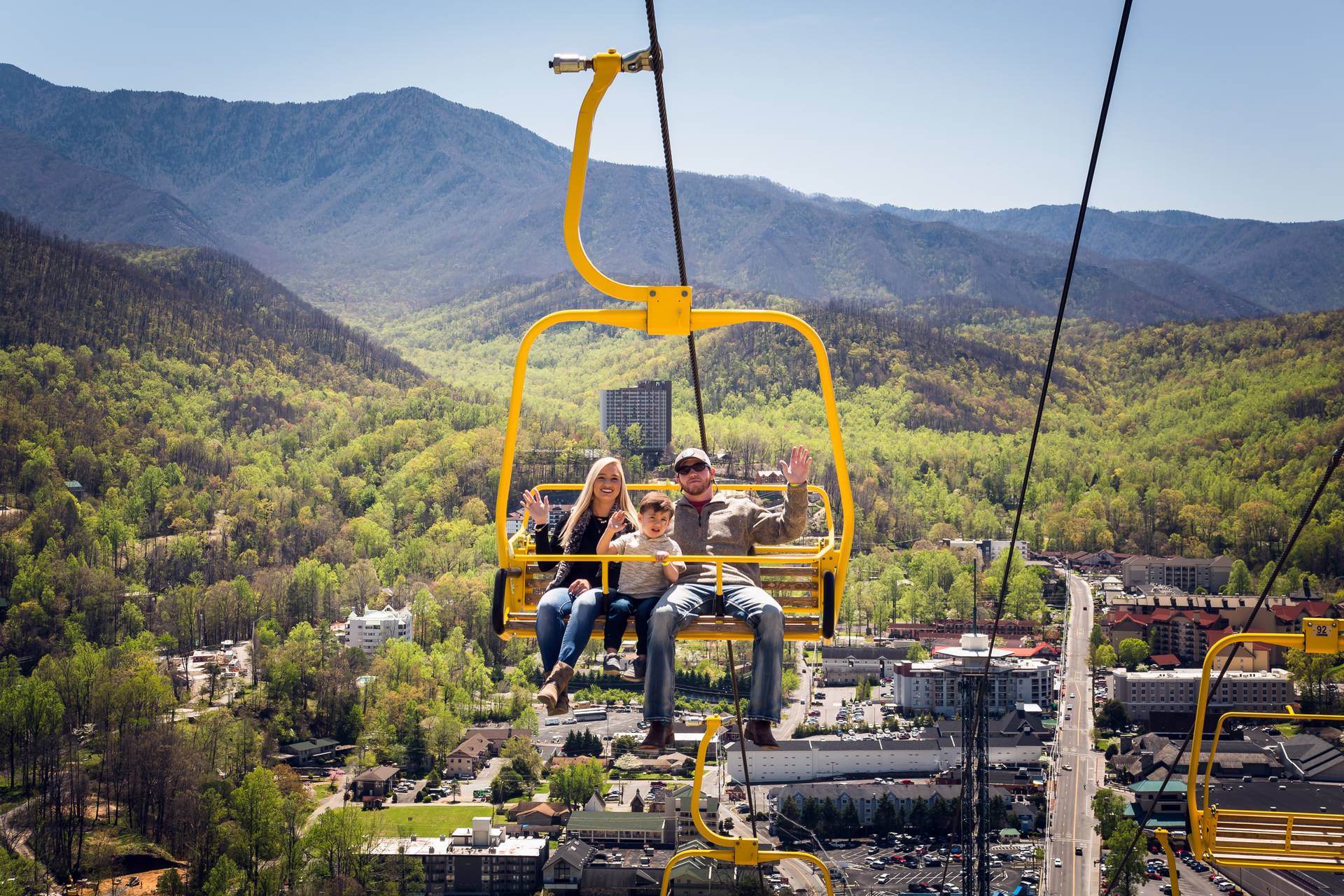 Family Riding SkyLift in Spring