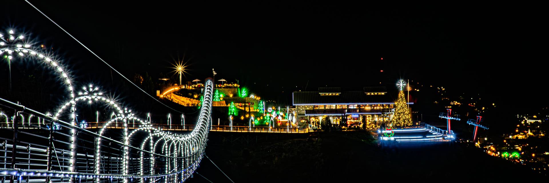 SkyBridge decorated for Christmas.