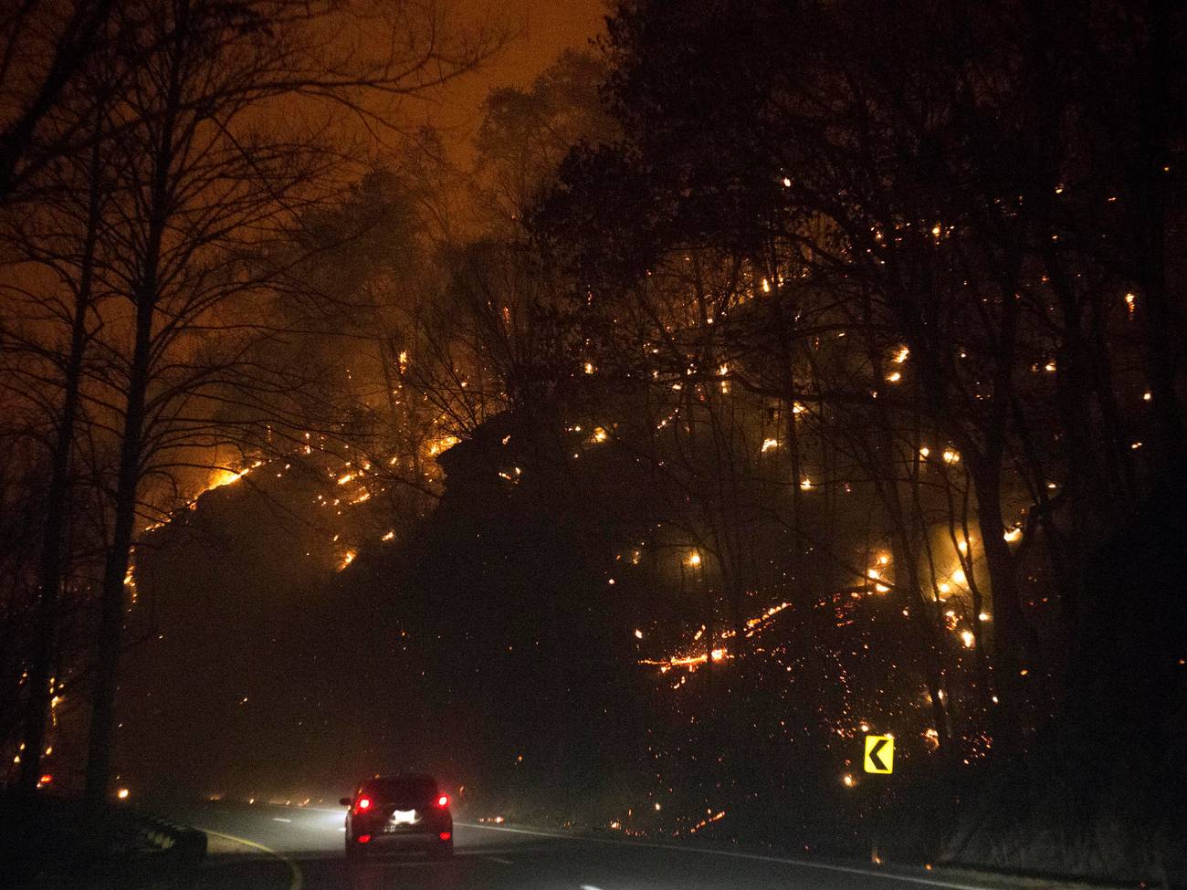 Driving through the 2016 Gatlinburg Wildfires