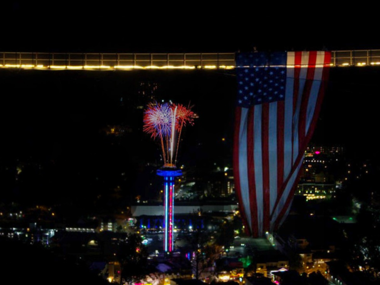 SkyBridge with US Flag and Fireworks