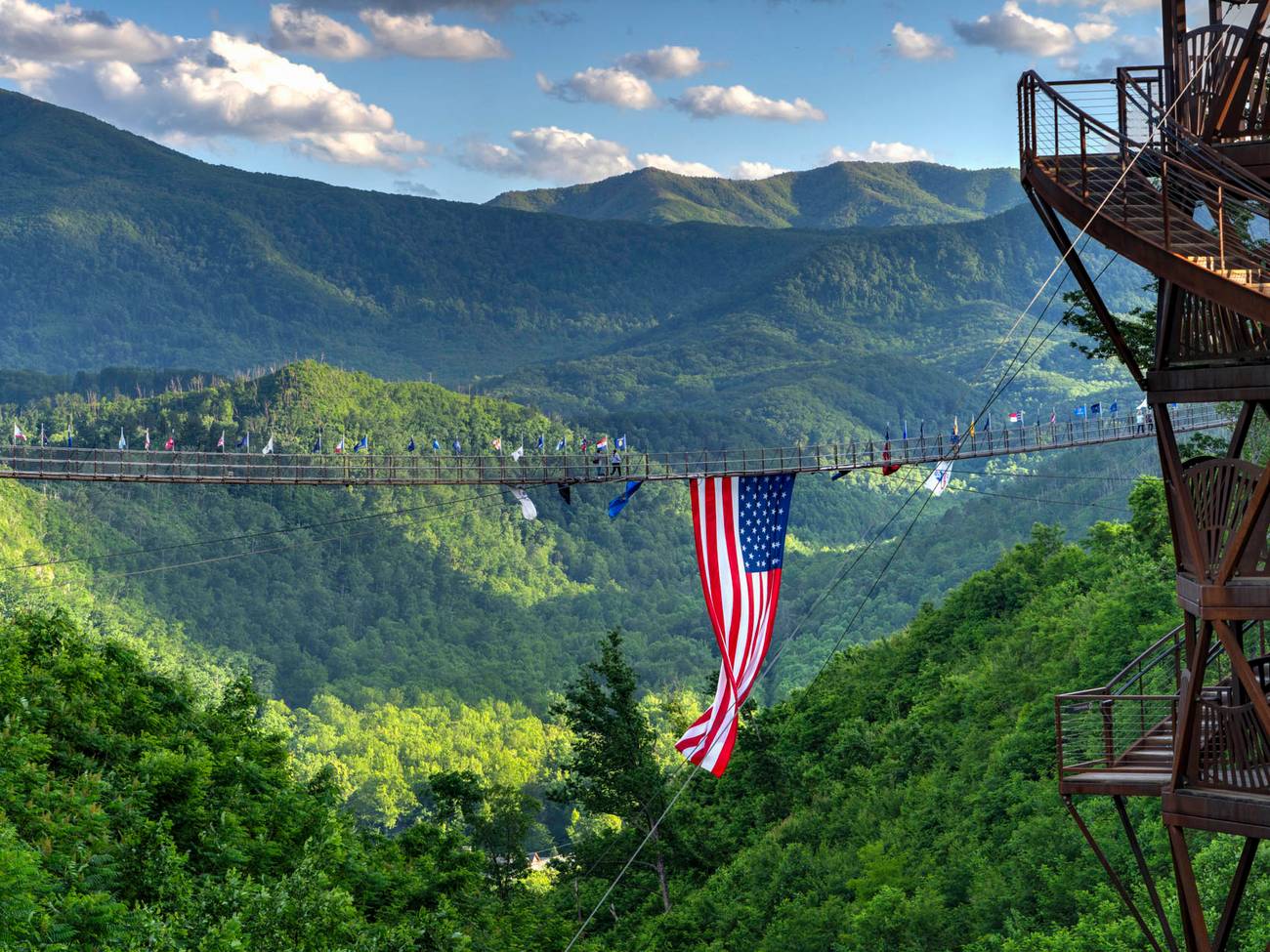 us flag hanging from the skybridge