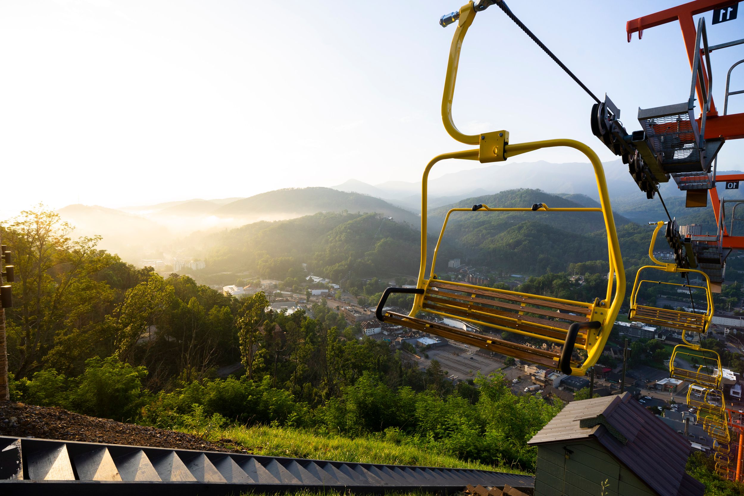 The SkyLift with the sunrise in the background
