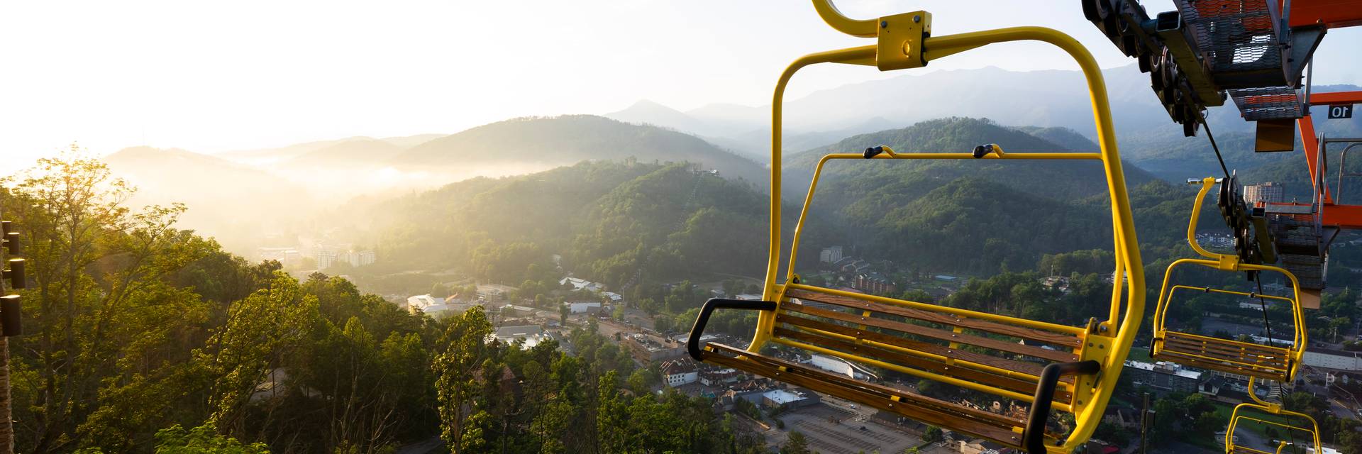 The SkyLift with the sunrise in the background