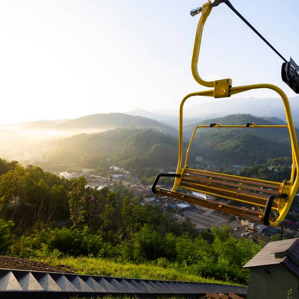 The SkyLift with the sunrise in the background