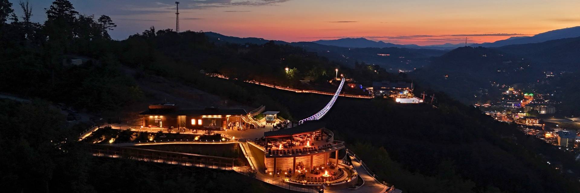 An overhead shot of the Gatlinburg SkyPark at sunrise.