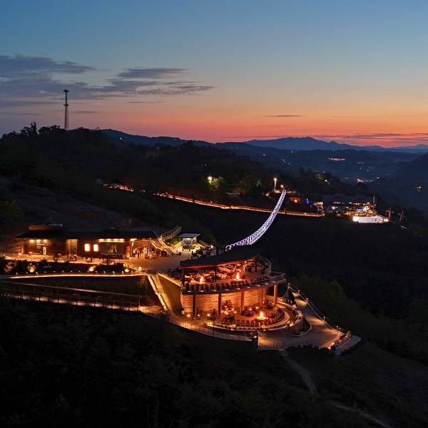 An overhead shot of the Gatlinburg SkyPark at sunrise.
