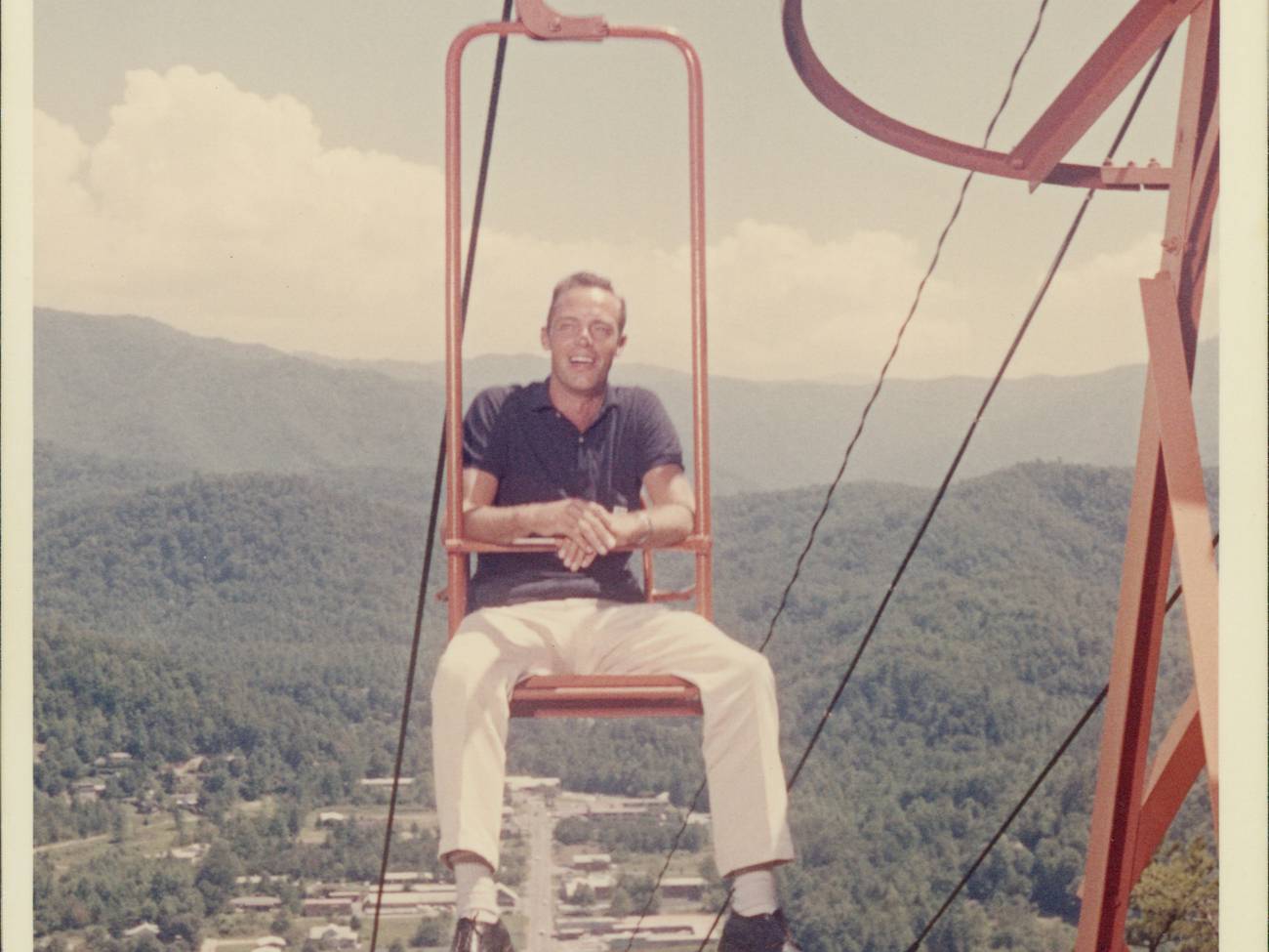 Former GM Clayton Watson riding the SkyLift.