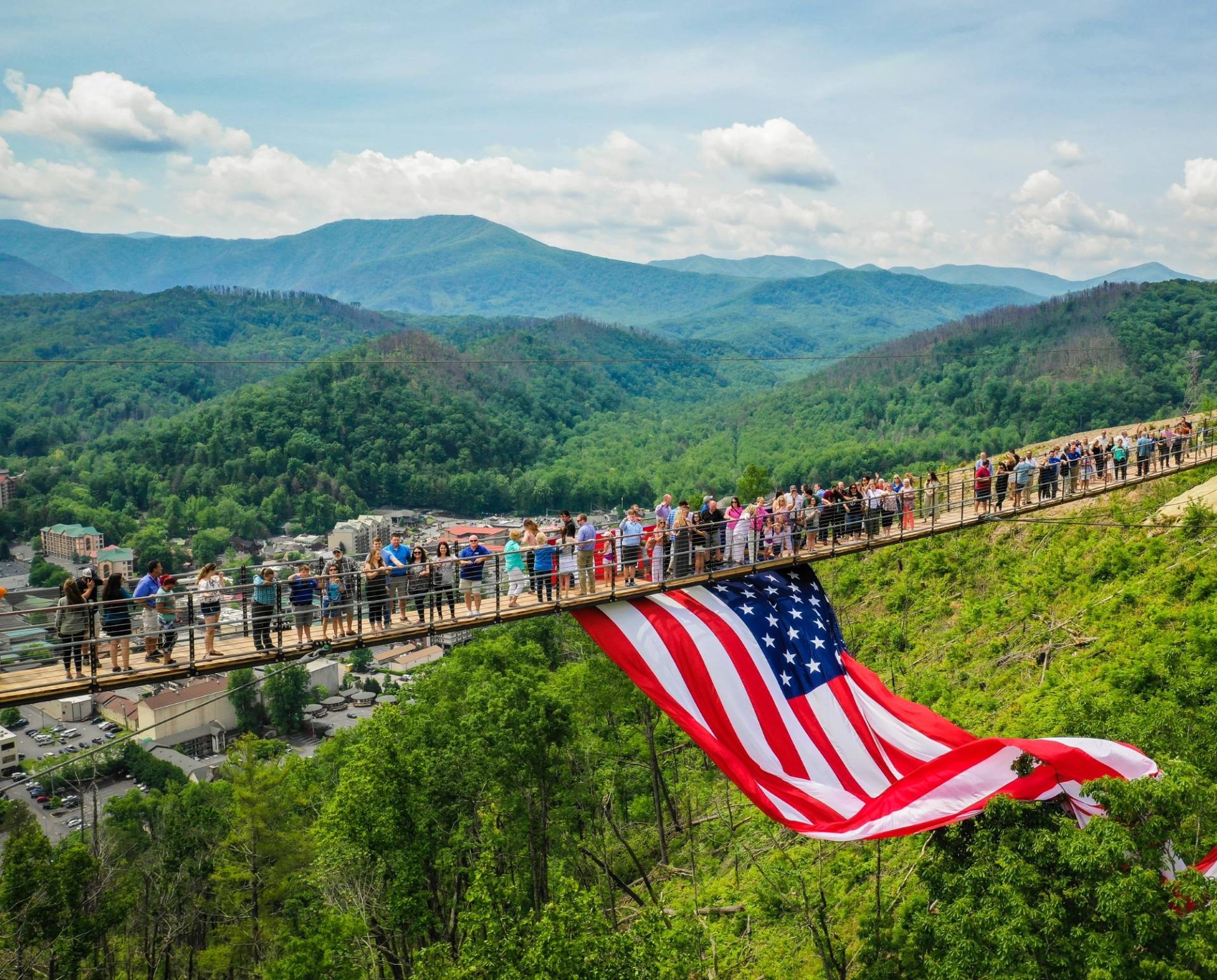 SkyBridge in Summer with US Flag