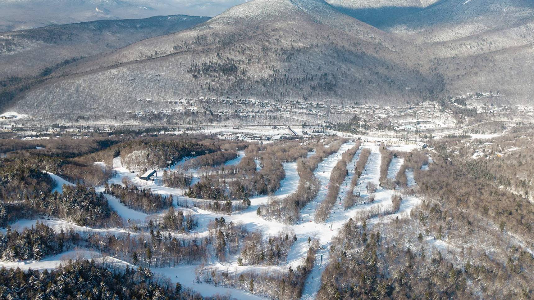 aerial drone picture of Loon winter trails and town of Lincoln