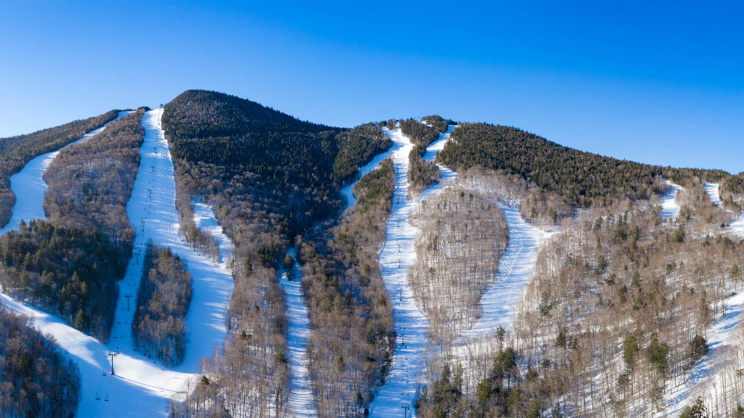 Drone winter image of ski slopes 