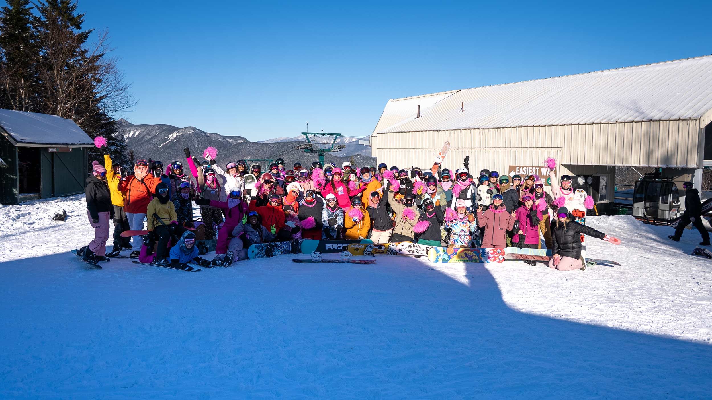 BTB Ride day, snowboarders high fiving