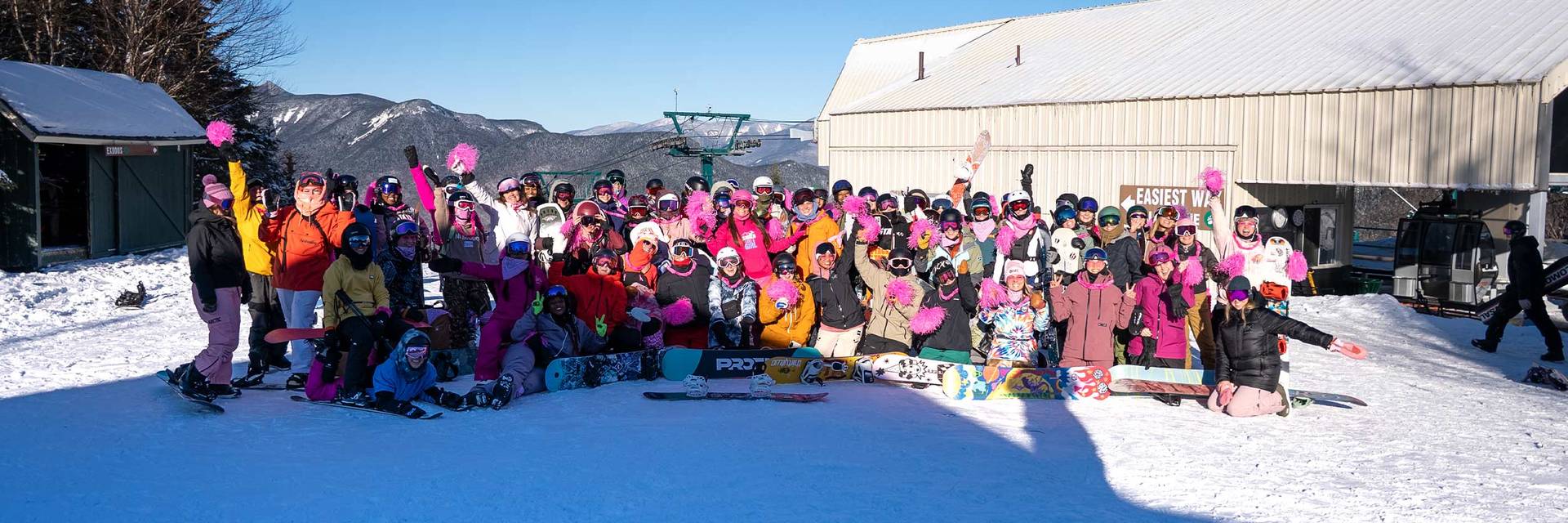BTB Ride day, snowboarders high fiving