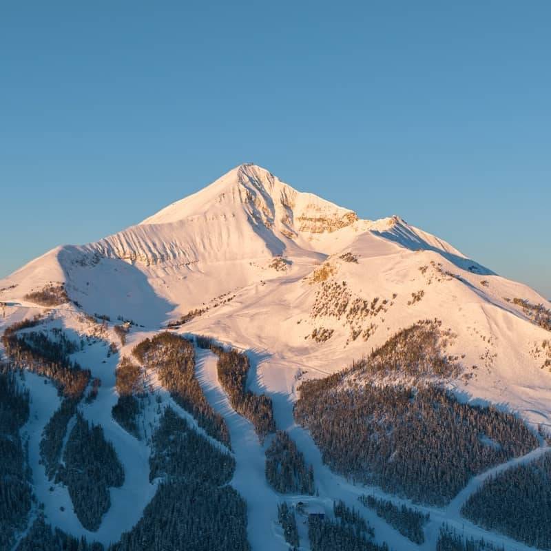 winter drone shot of Big Sky Resort