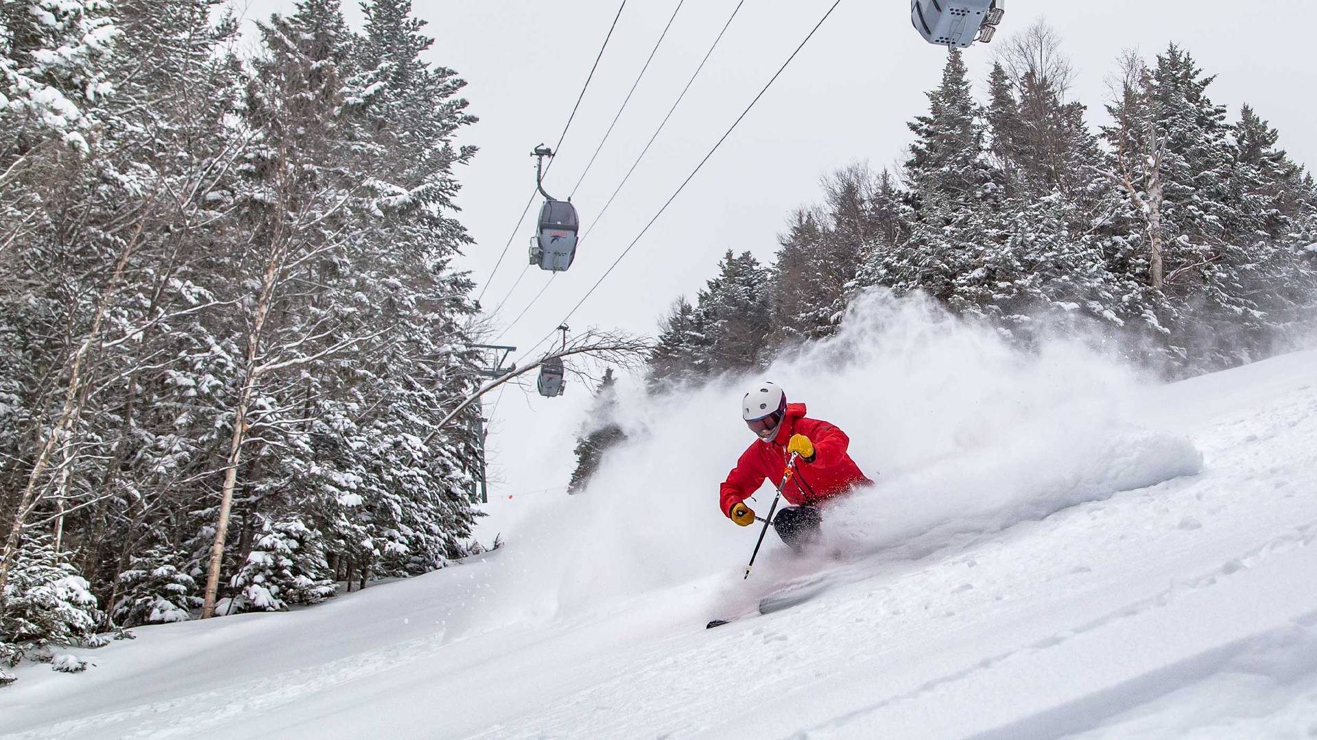 skier in deep powder at Loon Mountain