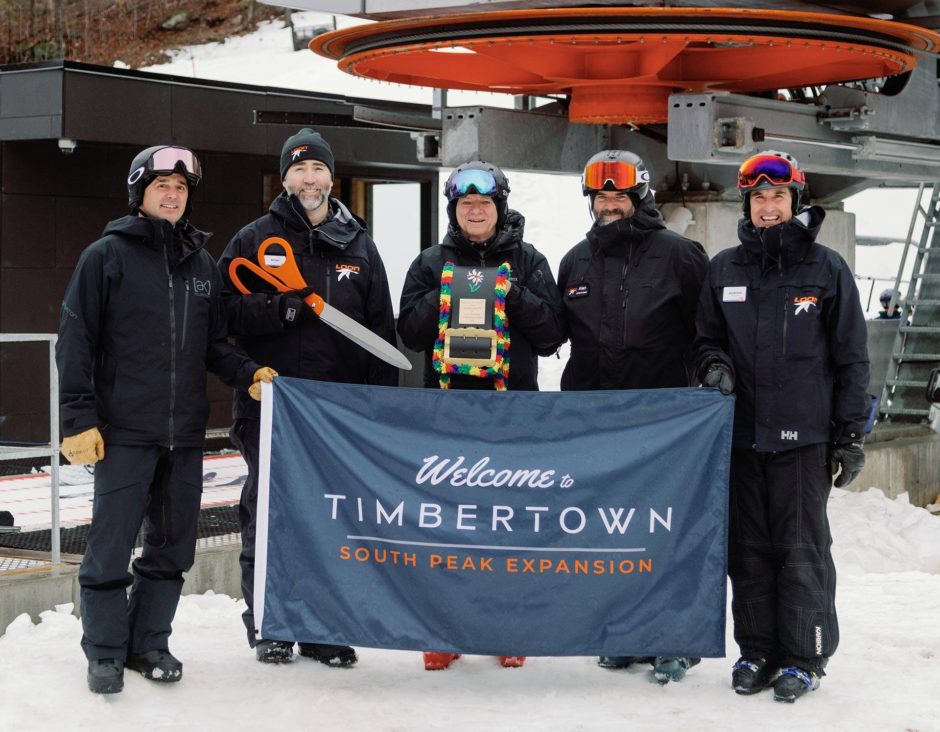 Loon Mountain Staff in front of the new Timbertown Quad