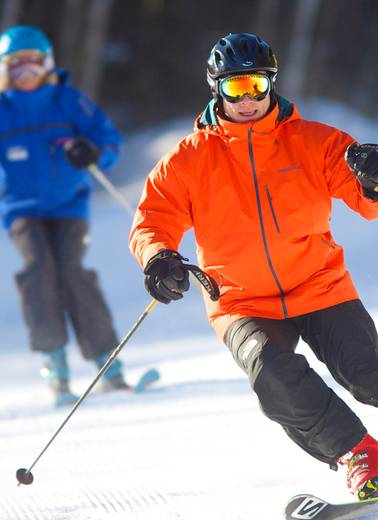 man in private ski lesson at Loon Mountain Resort