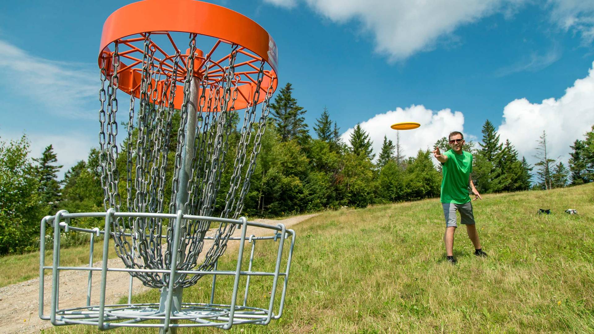 guest playing disc golf